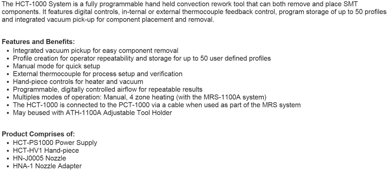 תחנת הלחמה אוויר חם METCAL HCT-1000